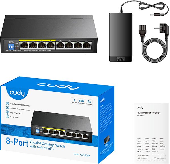 Switch CUDY 8-Port Gigabit Desktop Switch with 4-Port PoE+ ...