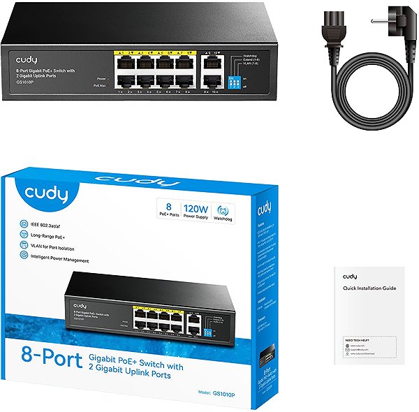 Switch CUDY 8-Port Gigabit PoE+ Switch with 2 Gigabit Uplink Ports ...