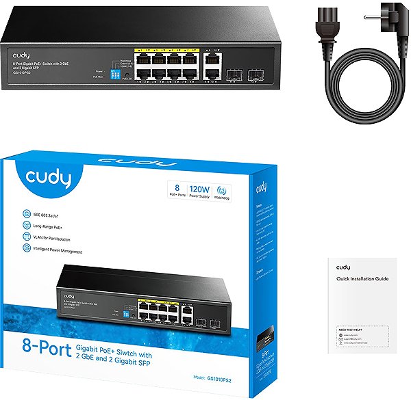 Switch CUDY 8-Port Gigabit PoE+ Switch with 2 GbE and 2 Gigabit SFP ...