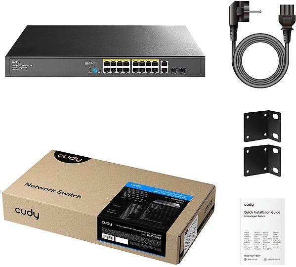 Switch CUDY 16-Port Gigabit PoE+ Switch with 2 GbE and 2 Gigabit SFP ...