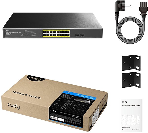 Switch CUDY 16-Port Gigabit Light Managed PoE+ Switch with 2 SFP ...