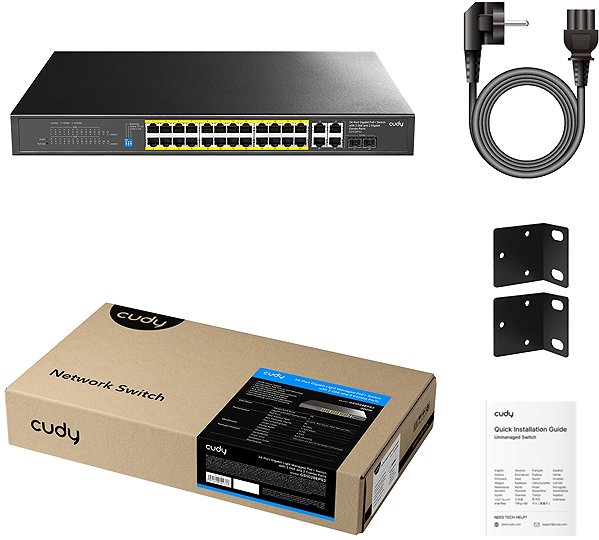Switch CUDY 24-Port Gigabit Light Managed PoE+ Switch with 2 GbE and 2 Combo Ports ...