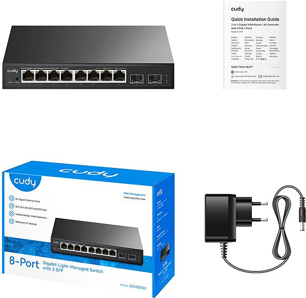 Switch CUDY 8-Port Gigabit Easy-Managed Switch with 2 SFP ...