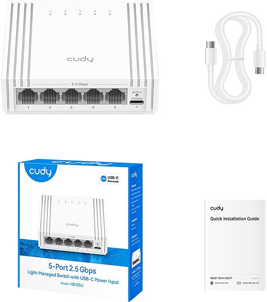 Switch CUDY 5-Port 2.5G Easy-Managed Switch with USB-C Power Input ...
