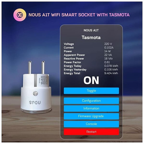 Chytrá zásuvka Nous A1T WiFi Smart zásuvka s Tasmota firmwarem do 16A ...