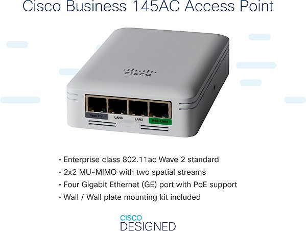 WiFi Access Point CISCO CBW145AC 802.11ac 2 × 2 Wave 2 Access Point Wall Plate ...