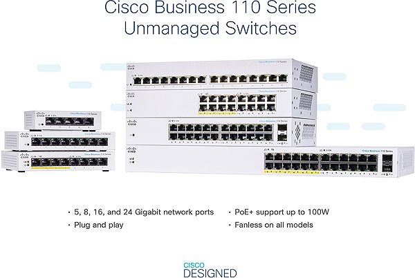 Switch CISCO CBS110 Unmanaged 24-port GE, Partial PoE, 2x1G SFP Shared ...