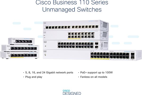 Switch CISCO CBS110 Unmanaged 5-port GE, Desktop, Ext PS ...