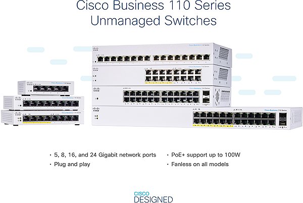 Switch CISCO CBS110 Unmanaged 8-port GE, Desktop, Ext PS ...