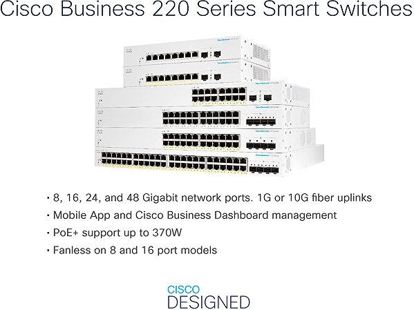 Switch CISCO CBS220 Smart 24-port GE, PoE, 4x10G SFP+ ...