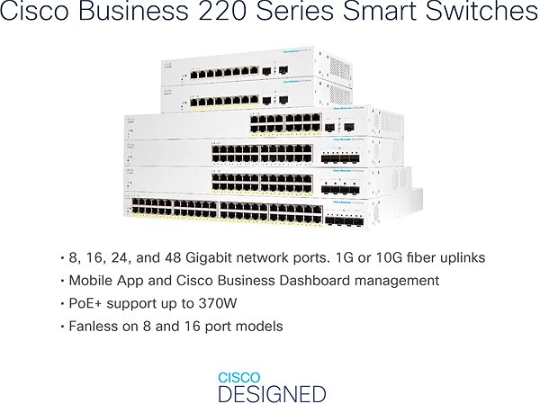 Switch CISCO CBS220 Smart 8-port GE, Ext PS, 2x1G SFP ...