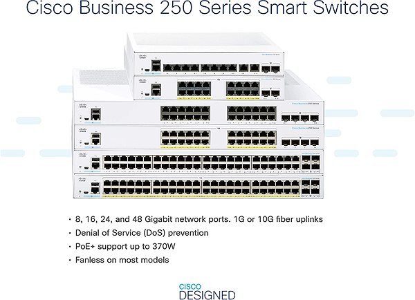 Switch CISCO CBS250 Smart 8-port GE, Partial PoE, Ext PS, 2×1G Combo ...