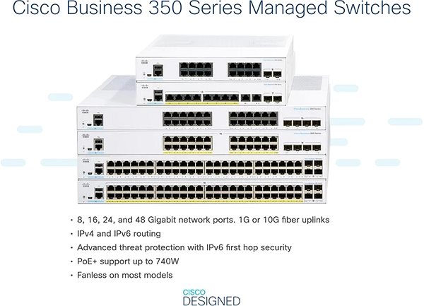 Switch CISCO CBS350 Managed 8-port 2.5GE, PoE, 2× 10 G combo ...