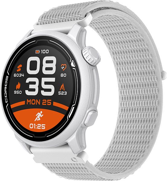 Smart Watch Coros PACE 2 Premium GPS Sport Watch White Nylon Band Lateral view