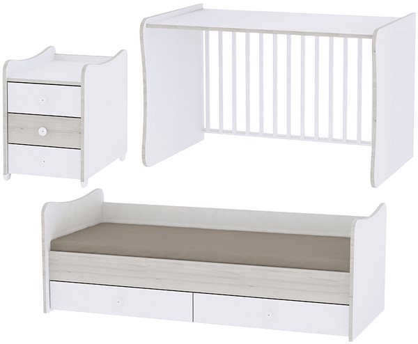 Detská postieľka Multifunkčná detská postieľka Lorelli MAXI PLUS NEW 160 × 70 cm WHITE/LIGHT OAK ...
