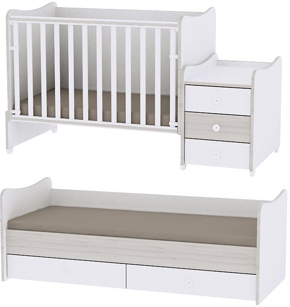 Detská postieľka Multifunkčná detská postieľka Lorelli MAXI PLUS NEW 160 × 70 cm WHITE/LIGHT OAK ...