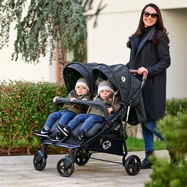 Baby Buggy Stroller for Twins Lorelli DUO + Carrycot + Stroller Bag BLACK CIRCLES Lifestyle