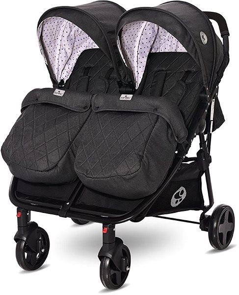 Baby Buggy Stroller for Twins Lorelli DUO + Carrycot + Stroller Bag BLACK DOTS Screen