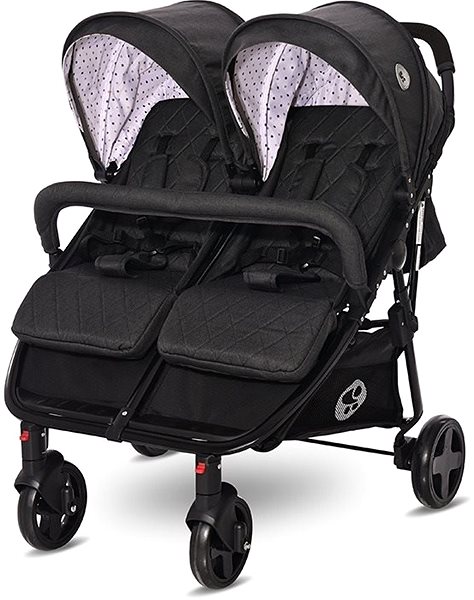 Baby Buggy Stroller for Twins Lorelli DUO + Carrycot + Stroller Bag BLACK DOTS Screen