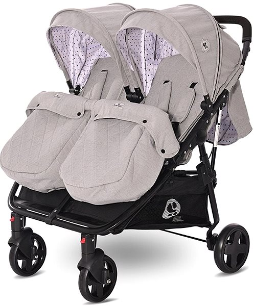 Baby Buggy Stroller for Twins Lorelli DUO + Carrycot + Stroller Bag GREY DOTS Screen