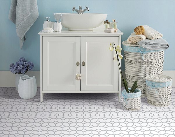 D-c-fix Bloomy Grid self-adhesive floor tiles.
