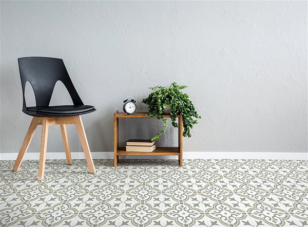 D-c-fix Self-adhesive floor tiles, green stencil design.