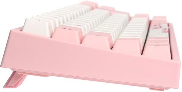 Herná klávesnica Ducky MIYA Pro Sakura Edition TKL, MX-Red, ružová LED – biela/ružová – DE Bočný pohľad