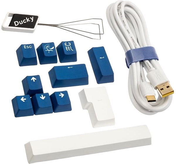 Gamer billentyűzet Ducky ONE 2 TKL PBT, MX-Blue, RGB LED - fehér - DE Csomag tartalma
