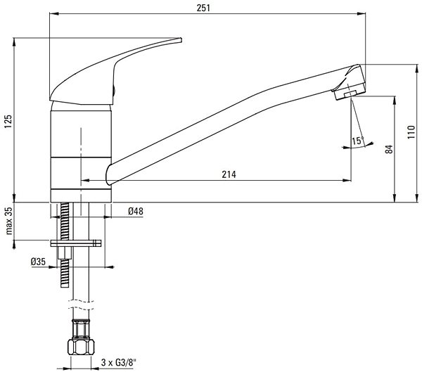 Tap DEANTE Sink mixer, low pressure, three-way - for connection to a heater BEZ_060H ...