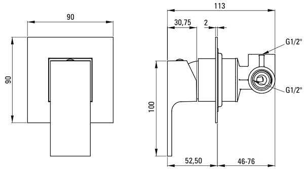 Tap DEANTE Anemon black - Shower mixer, concealed, without shower switch BBZ_N44L ...