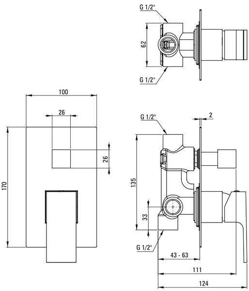 Tap DEANTE Anemon black - Shower mixer, concealed, with shower switch BBZ_N44P ...