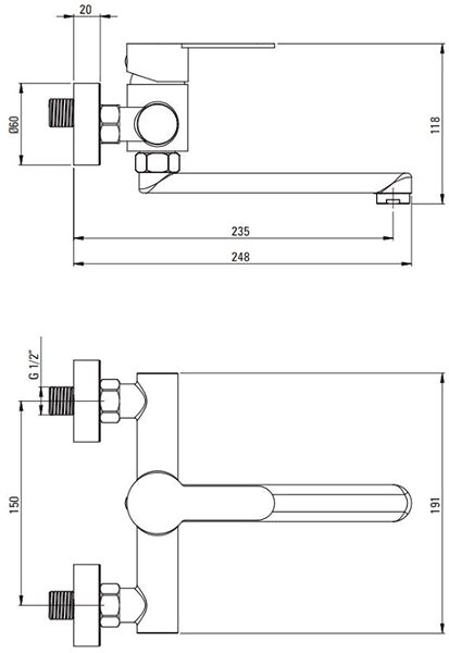 Tap DEANTE Lupo satin finished - Wall mounted basin mixer BLU_F50M ...