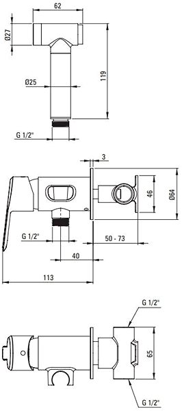 DEANTE Arnika Chrome - Concealed Bidet Mixer Tap with Bidet Hand Shower BQA_034M.