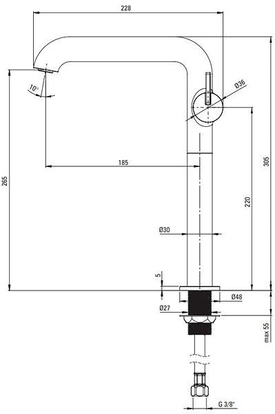 Tap DEANTE Silia stainless steel basin mixer, tall, with rectangular spout BQS_F24K ...