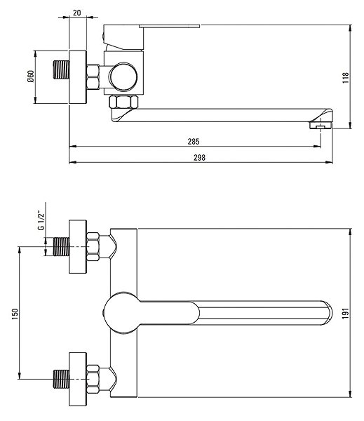 Tap DEANTE Lupo sink mixer, wall-mounted, satin finished (BLU_F80M) ...