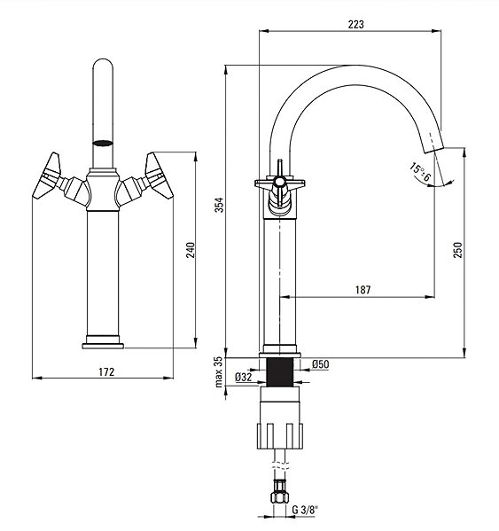 Tap DEANTE Temisto basin mixer - tall, brass (BQT_M25D) ...
