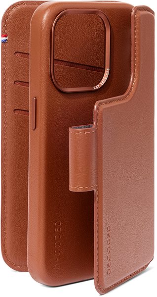 Mobiltelefon tok Decoded Leather Detachable Wallet Tan iPhone 15 Pro ...