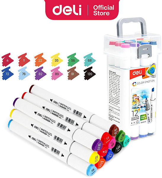 DELI colour Emotion sketch pens, double-sided, 12 colours.