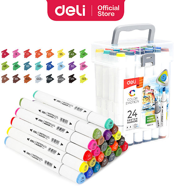 DELI colour Emotion sketch pens, double-sided, 24 colours.