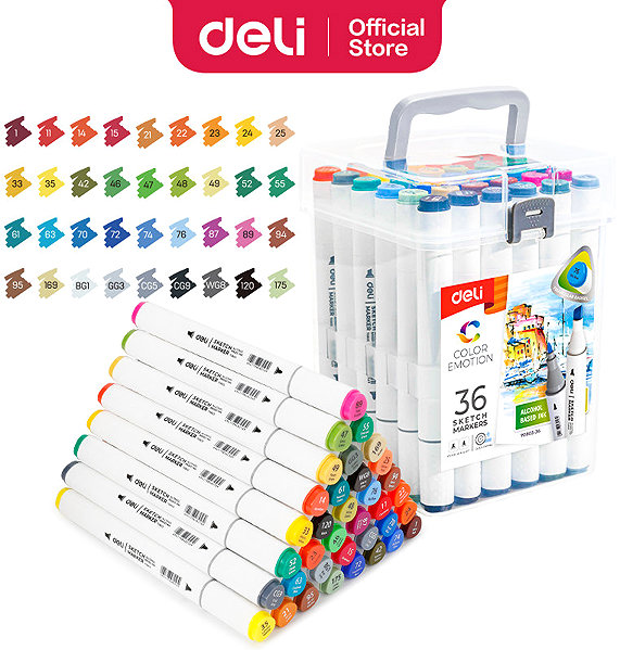 DELI colour Emotion sketch pens, double-sided, 36 colours.