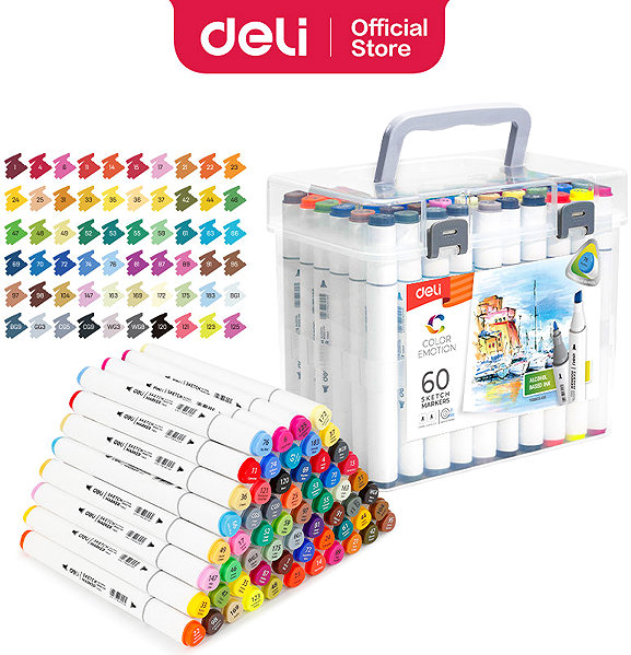 DELI colour Emotion sketch pens, double-sided, 60 colours .