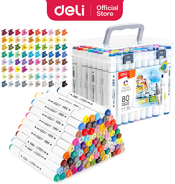 DELI colour Emotion sketch pens, double-sided, 80 colours .