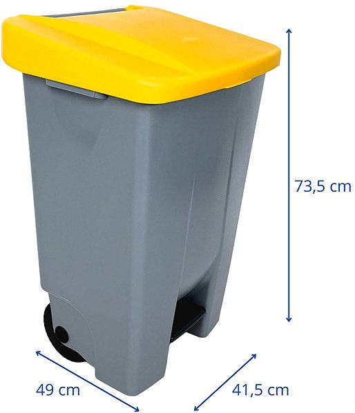Rubbish Bin Denox Footprint waste bin for sorted waste 80 l, yellow lid, plastic with wheels ...
