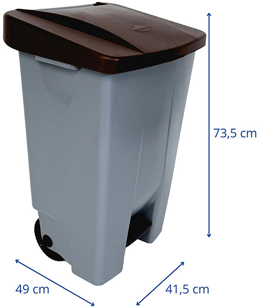 Rubbish Bin Denox Footprint waste bin for separated waste 80 l, brown lid, plastic with wheels ...