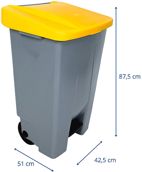 Rubbish Bin Denox Footprint waste bin for sorted waste 120 l, yellow lid, plastic with wheels ...