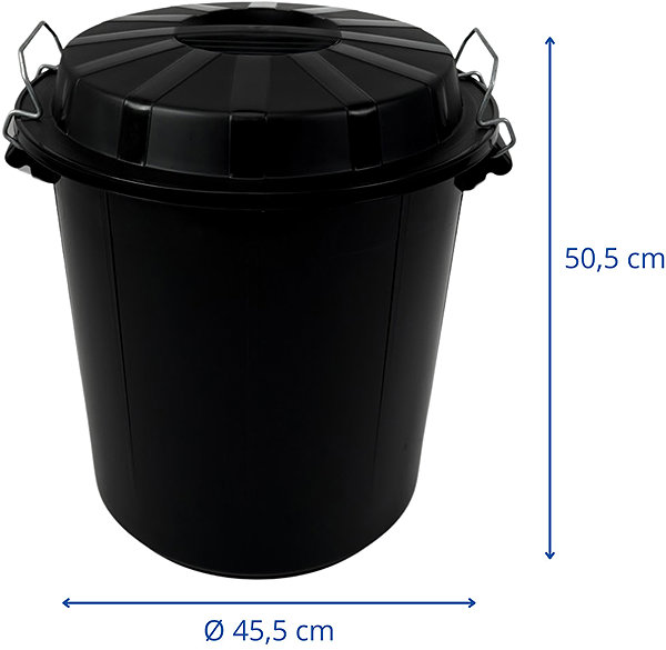 Mülleimer Denox Abfallbehälter mit Deckel INDUSTRIAL, 50 l, Sicherheitsverschluss, schwarz, robuster Kunststof ...
