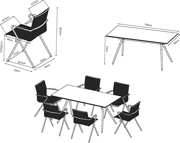 Kerti asztal MINIMALIST Kerti asztal 160 cm × 80 cm × 75 cm Műszaki vázlat