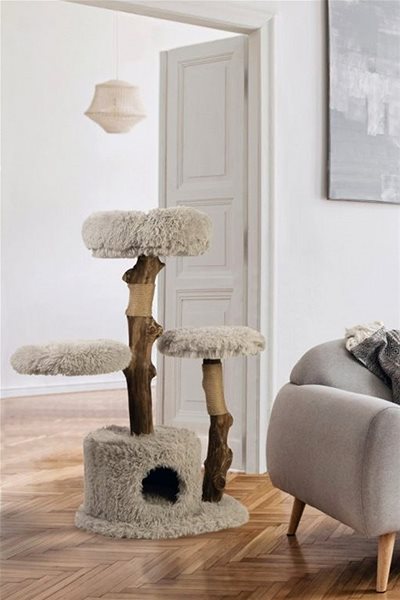 Cat scratching post Designed by Lotte Ziza, light grey, 60 × 100 × 45 cm .