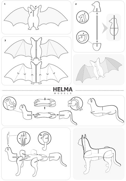 colouring page Helma 3D colouring page - Spider, bat and cat .