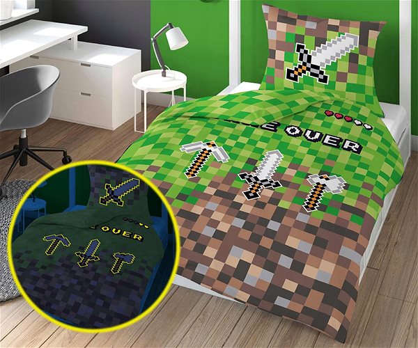 Detská posteľná bielizeň Detexpol Minecraft Game over, svietiaca, 140 × 200 cm ...